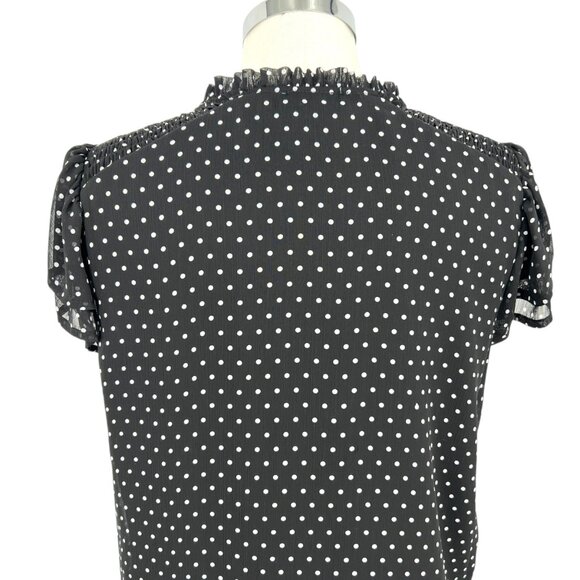 CeCe Black White Polka Dot Blouse Flutter Sleeve Size Medium - Picture 7 of 11
